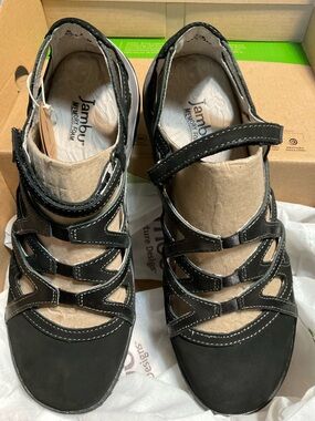 Jambu Black and Tan Women's Strappy Comfort Sandals